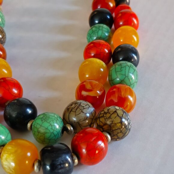 VTG Multi-Color Lucite Gumball Graduated Beaded Double Necklace Sterling Clasp - Picture 7 of 12